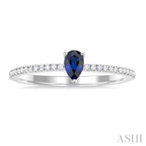 5x3 MM Pear Cut Sapphire and 1/10 Ctw Petite Round Cut Diamond Precious Fashion Ring in 10K White Gold